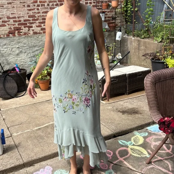 Alex Evenings Sage Floral Beaded Dress Sz 16 - Picture 3 of 7